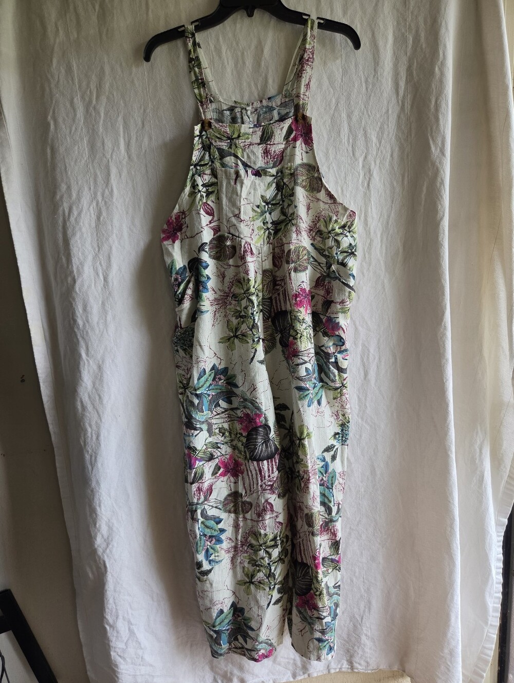 Floral Cropped Overalls Womens Size XL Wideleg Boho Hippie Langenlook Festival